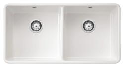Ausmann Ceramic Mira Lavabo doppio in ceramica bianca - Sottotop e intermezzo 890 x 456 mm con tappi bianchi 1208971475