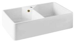 Ausmann Ceramic Mira Lavabo Doppio in Ceramica Bianca - Sottotop e Intermedio 793 x 450 mm con foro per rubinetto e tappo dorato 1208971476
