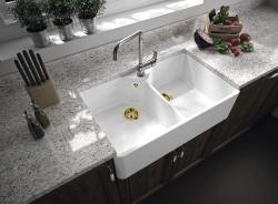Ausmann Ceramic Mira Lavabo Doppio in Ceramica Bianca - Sottotop e Intermedio 793 x 450 mm con foro per rubinetto e tappo dorato 1208971476