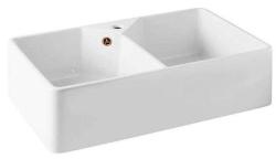 Ausmann Ceramic Mira Lavandino doppio in ceramica bianca - Sottotop e intermedio 793 x 450 mm con foro per rubinetto e tappo in rame 1208971477