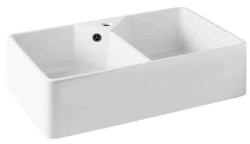 Ausmann Ceramic Mira Lavabo doppio in ceramica bianca - Sottotop e intermedio 793 x 450 mm con foro per rubinetto e tappo in metallo color canna di fucile 1208971478