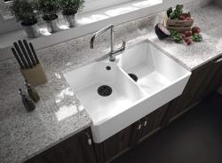 Ausmann Ceramic Mira Lavabo Doppio in Ceramica Bianca - Sottotop e Intermedio 793 x 450 mm con foro per rubinetto e tappo nero 1208971479