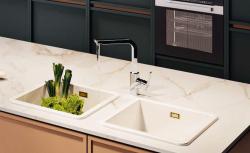 Ausmann Ceramic Ember Lavabo Ceramico Bianco Quadrato da Incasso e Sottotop 40 x 40 cm con Tappo Dorato 1208971481