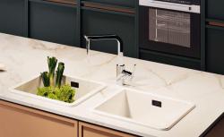 Ausmann Ceramic Ember Lavabo Quadrato in Ceramica Bianca da Appoggio e Sottotop 40 x 40 cm con Tappo Nero 1208971484