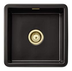 Ausmann Ceramic Ember Lavabo ceramico quadrato nero opaco da incasso e sottotop 40 x 40 cm con tappo dorato 1208971486