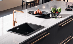 Ausmann Ceramic Ember Lavandino Quadrato in Ceramica Nero Opaco da Appoggio e Sottotop 40 x 40 cm con Tappo di Rame 1208971487