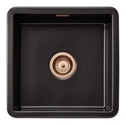 Ausmann Ceramic Ember Lavandino Quadrato in Ceramica Nero Opaco da Appoggio e Sottotop 40 x 40 cm con Tappo di Rame 1208971487
