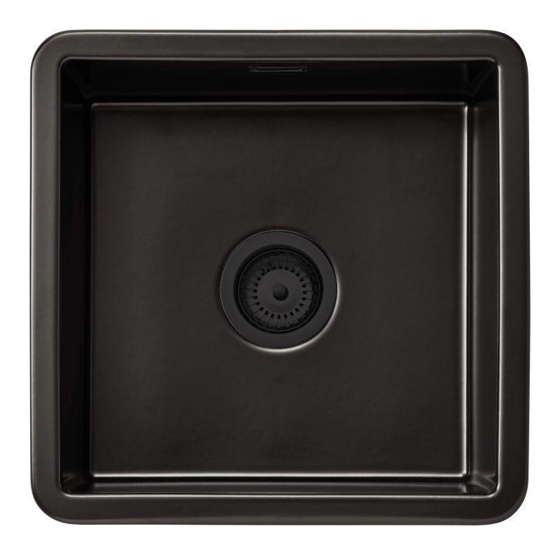 Ausmann Ceramic Ember Lavabo Quadrato in Ceramica Nero Opaco da Appoggio e da Incasso 40 x 40 cm con tappo nero 1208971489