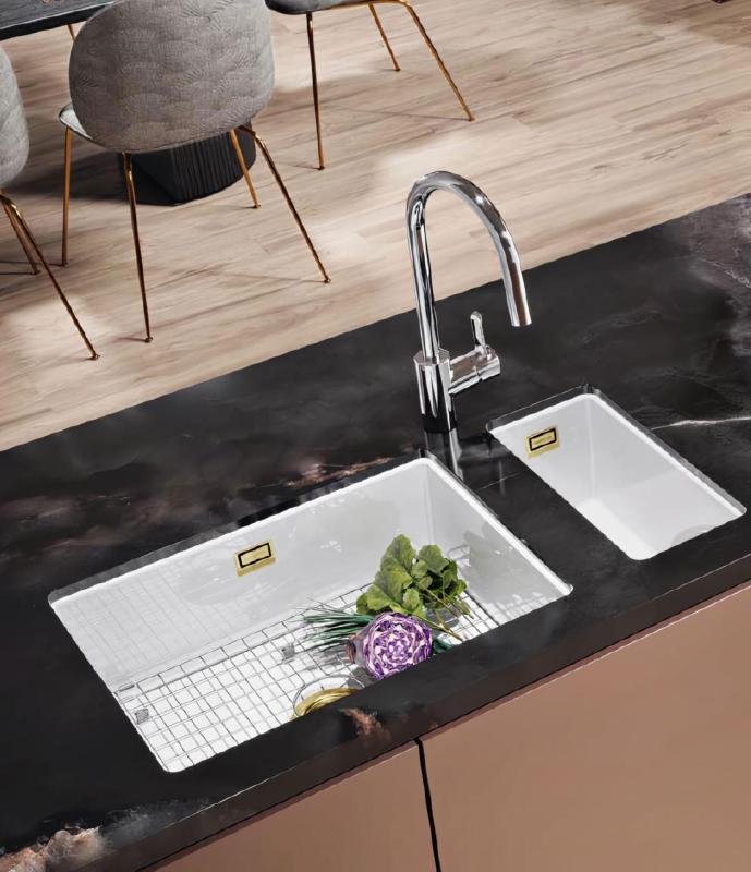 Ausmann Ceramic Ember Lavabo Ceramico Bianco Semi-incasso e Sottotop 174 x 400 mm con Tappo Dorato 1208971501