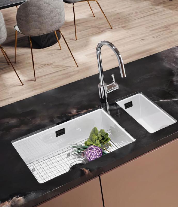 Ausmann Ceramic Ember Lavabo Ceramico Bianco Semi-incasso e Sottotop 174 x 400 mm con Tappo Nero 1208971504