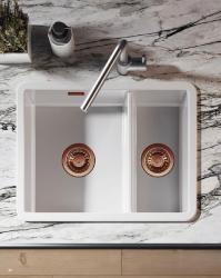 Ausmann Ceramic Ember Lavandino Ceramico Bianco Una volta e mezza da Incasso e Sottotop 535 x 400 mm con Tappi di Rame 1208971507