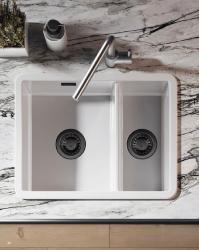 Ausmann Ceramic Ember Lavabo Ceramico Bianco da Un Poco e Mezzo da Incasso e Sottotop 535 x 400 mm con tappi in metallo canna di fucile 1208971508