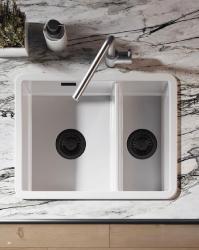 Ausmann Ceramic Ember Lavabo Ceramico Bianco da Un E Mezzo da Incasso e Sottotop 535 x 400 mm con Tappi Neri 1208971509