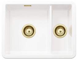 Ausmann Ceramic Ember Lavabo Ceramica Bianco Una Volta e Mezza da Appoggio e Sottopiano 495 x 370 mm con Tappi Dorati 1208970736