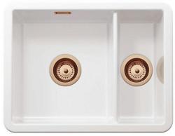 Ausmann Ceramic Ember Lavabo Ceramico Bianco da Un E Mezzo da Appoggio e Sottotop 495 x 370 mm con Tappi di Rame 1208971514