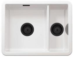 Ausmann Ceramic Ember Lavabo in ceramica bianca un e mezzo da incasso e sottotop 495 x 370 mm con tappi neri 1208971516