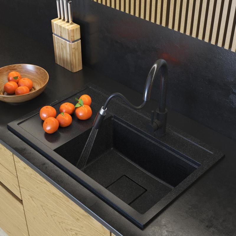 Graniteland Seta Granito nero ardesia Pietra dura Lavabo da incasso 80x50 cm 1208971619