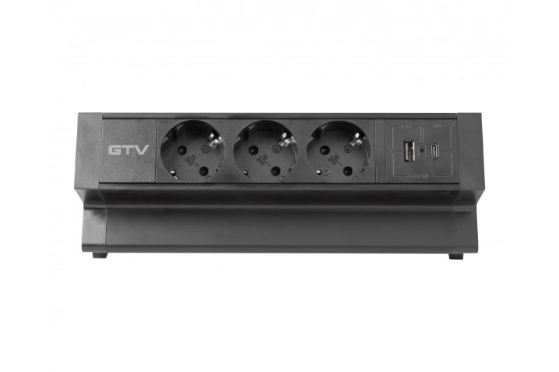 Presa per mobili BASCO, 3xSHUKO, USB A+C, cavo 1,5 m, nero