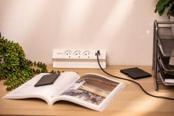 Presa per mobili Basco, 3 x presa con messa a terra, USB A+C, cavo da 1,5 m, bianco con montaggio