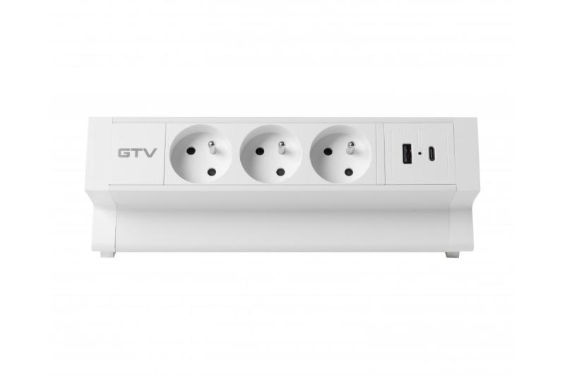 Presa per mobili Basco, 3 x presa con messa a terra, USB A+C, cavo da 1,5 m, bianco con montaggio