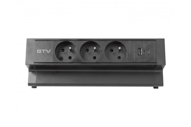 Presa per mobili Basco, 3 prese con messa a terra, USB A+C, cavo da 1,5m, nero con montaggio