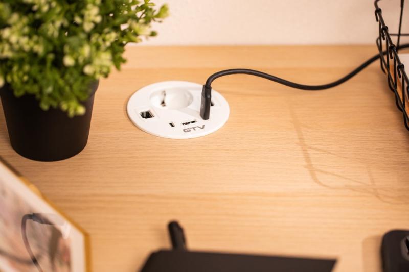 Presa da mobili RONDO, 1xSHUKO, 1xUSB-A, 2xUSB-C, HDMI, cavo RJ45 1,5 m, bianca