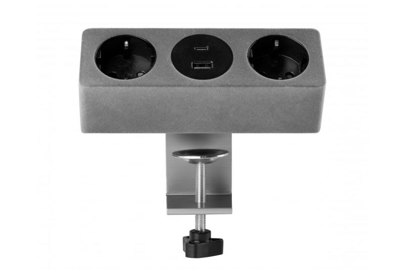 Presa per mobili SOFITO, 2xSCHUKO, USB A+C, cavo 1,5 m, grigio flock