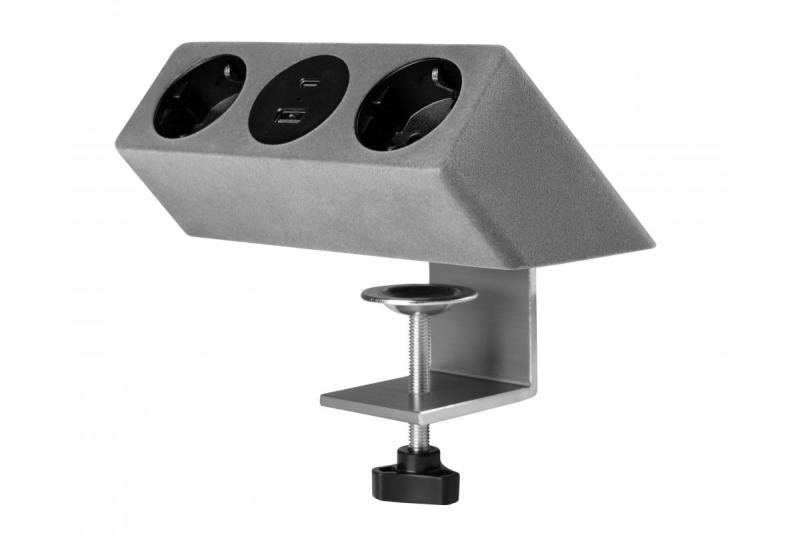 Presa per mobili SOFITO, 2xSCHUKO, USB A+C, cavo 1,5 m, grigio flock