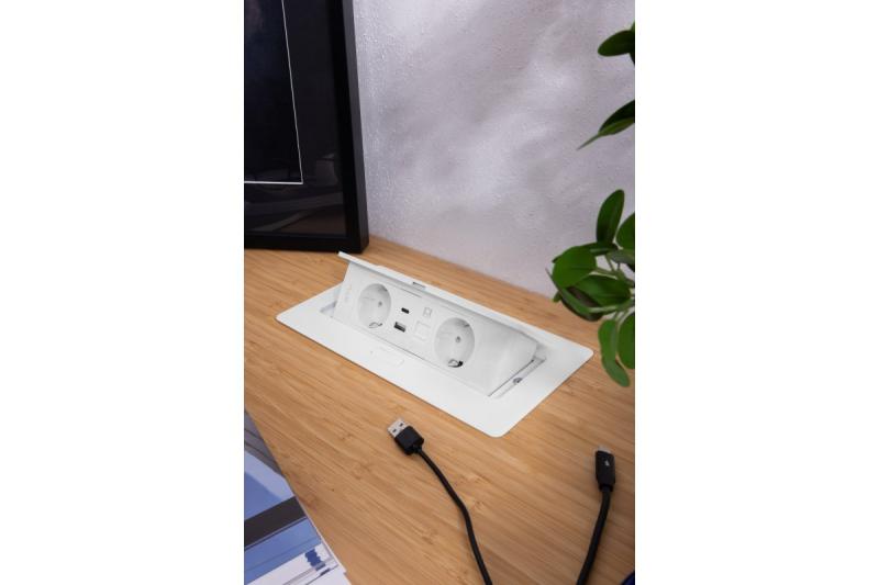 Presa per mobili MULTISOFT, 2xSHUKO, USB A+C, RJ45, cavo 1,5 m, bianco