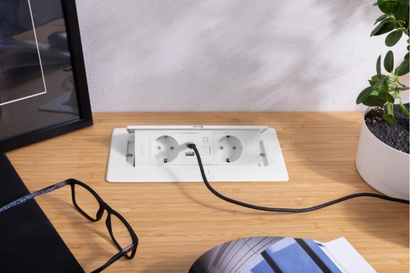 Presa per mobili MULTISOFT, 2xSHUKO, USB A+C, RJ45, cavo 1,5 m, bianco