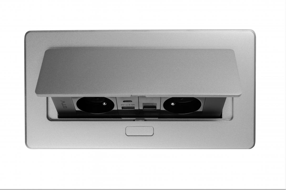 Presa per mobili MULTISOFT, 2xSHUKO, USB A+C, RJ45, cavo 1,5 m, alluminio - Productafbeelding 10