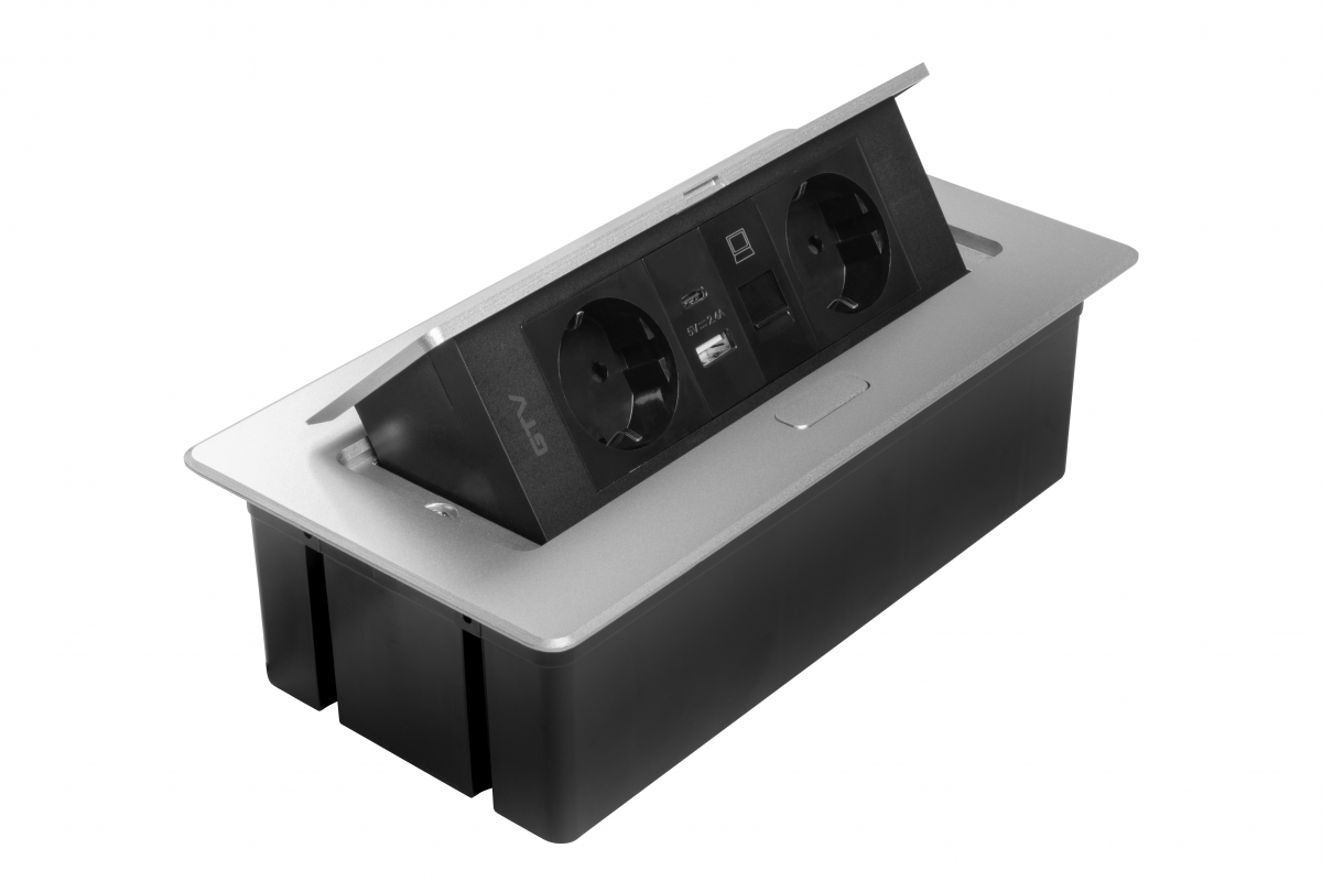 Presa per mobili MULTISOFT, 2xSHUKO, USB A+C, RJ45, cavo 1,5 m, alluminio - Productafbeelding 16