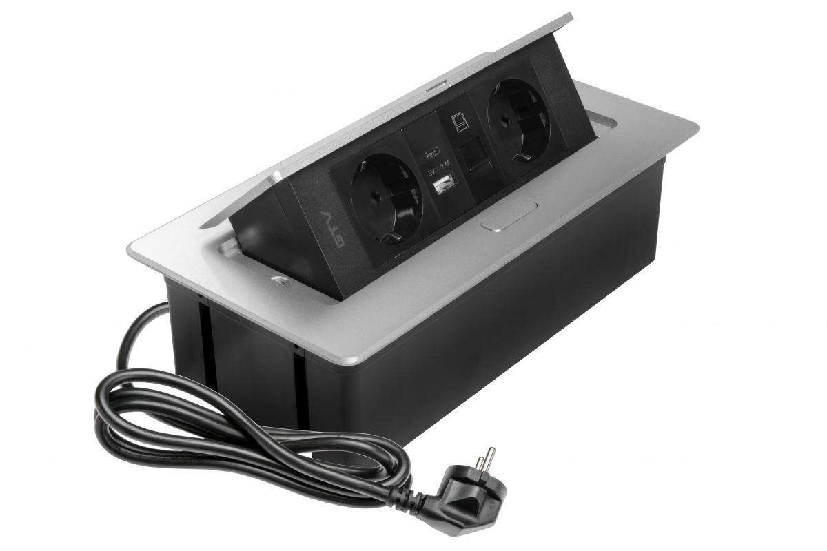 Presa per mobili MULTISOFT, 2xSHUKO, USB A+C, RJ45, cavo 1,5 m, alluminio - Productafbeelding 13