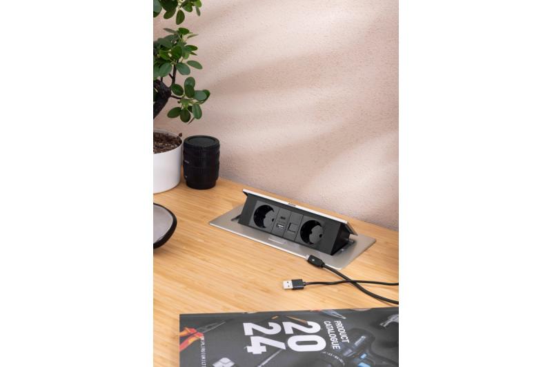 Presa per mobili MULTISOFT, 2xSHUKO, USB A+C, RJ45, cavo 1,5 m, alluminio