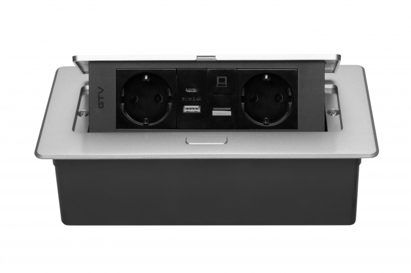 Presa per mobili MULTISOFT, 2xSHUKO, USB A+C, RJ45, cavo 1,5 m, alluminio