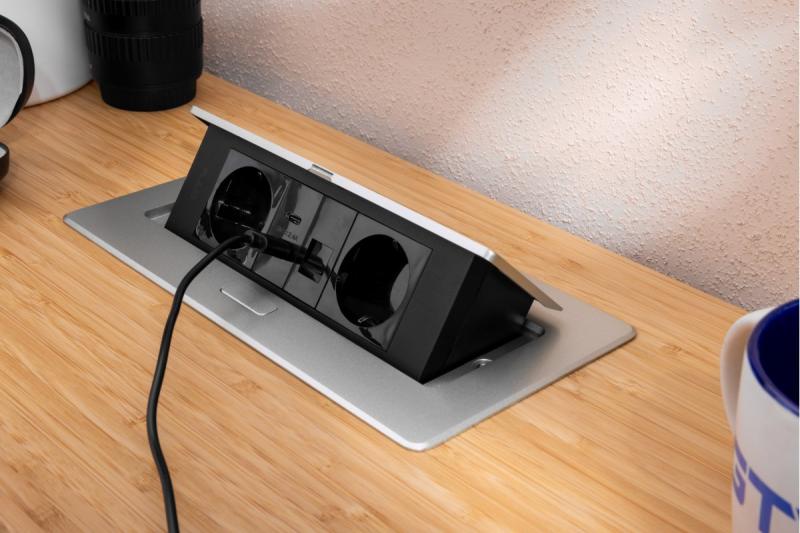 Presa per mobili MULTISOFT, 2xSHUKO, USB A+C, RJ45, cavo 1,5 m, alluminio