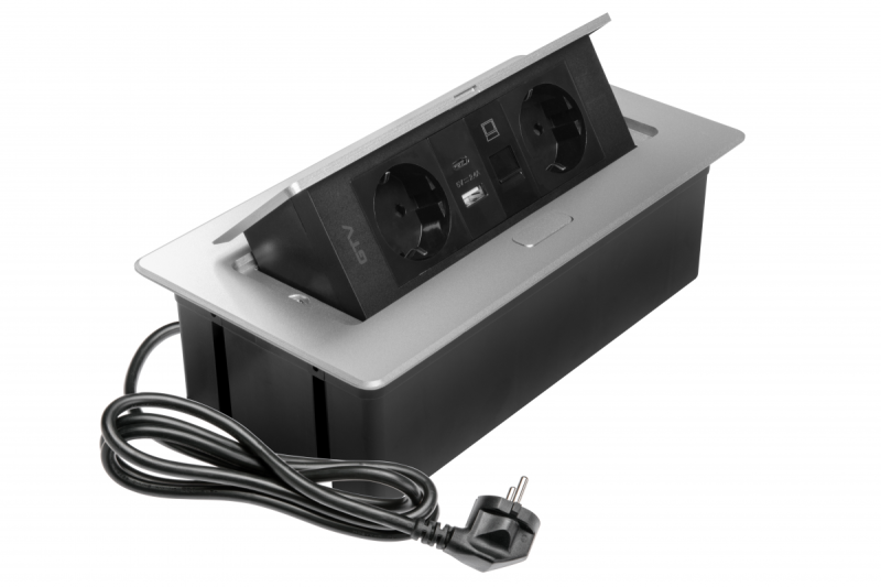 Presa per mobili MULTISOFT, 2xSHUKO, USB A+C, RJ45, cavo 1,5 m, alluminio