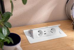 Presa per mobili MULTISOFT 2x Presa con messa a terra, USB A+C, RJ45, cavo di alimentazione con spina, Bianco
