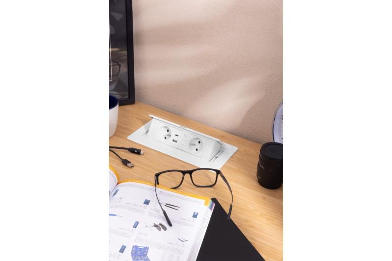 Presa per mobili MULTISOFT 2x Presa con messa a terra, USB A+C, RJ45, cavo di alimentazione con spina, Bianco