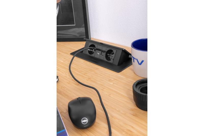 MULTISOFT Presa per Mobili 2x Presa con Messa a Terra, USB A+C, RJ45, Cavo di Alimentazione con Spina, Nero