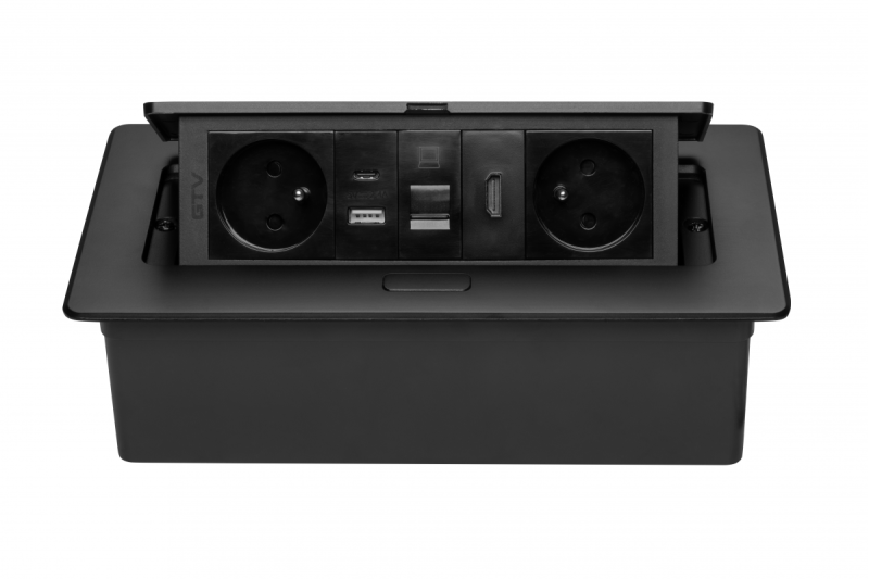 Presa per mobili MULTISOFT, 2xSHUKO, USB A+C, RJ45, cavo HDMI 1,5 m, nero