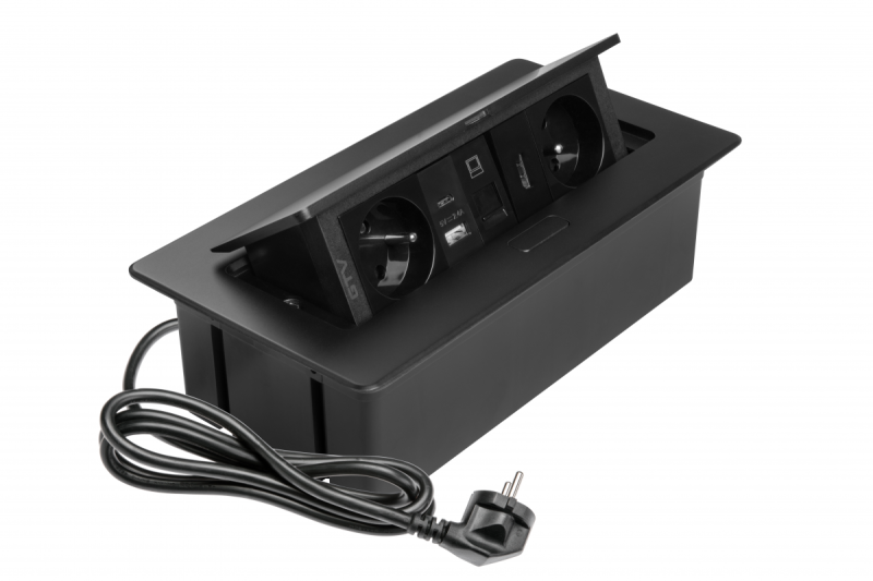 Presa per mobili MULTISOFT, 2xSHUKO, USB A+C, RJ45, cavo HDMI 1,5 m, nero