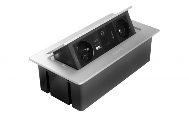 Presa per mobili MULTISOFT 2x Presa con Messa a Terra, USB A+C, RJ45, HDMI, Cavo di Alimentazione con Spina, Alluminio