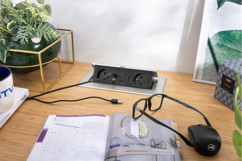 Presa per mobili MULTISOFT 2x Presa con Messa a Terra, USB A+C, RJ45, HDMI, Cavo di Alimentazione con Spina, Alluminio