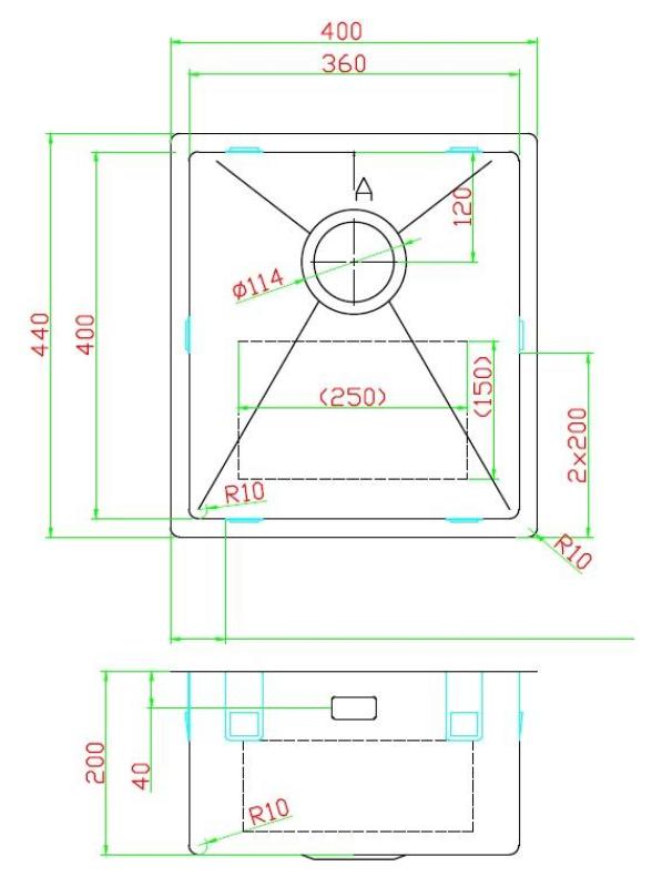 Pure.Sink Luxion Lavello in acciaio inox 36x40 cm sottopiano, incasso a filo e da appoggio  PLX3640-02
