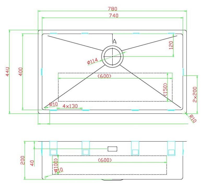 Pure.Sink Luxion Grande lavello in acciaio inox 74x40 cm sottopiano, incasso a filo e da appoggio PLX7440-02