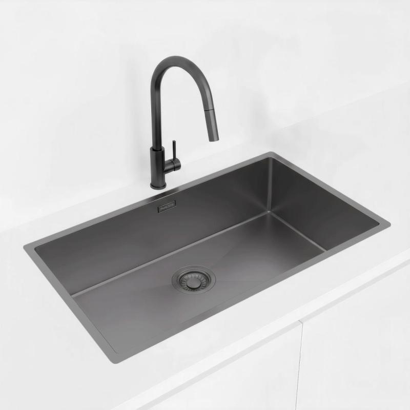 Pure.Sink Luxion Grande lavello Gun metal 74x40 cm sottopiano, incasso a filo e da appoggio PLX7440-61
