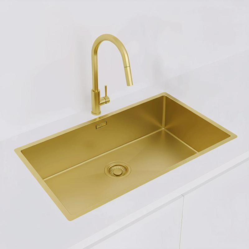 Pure.Sink Luxion Grande lavello dorato 74x40 cm sottopiano, incasso a filo e da appoggio PLX7440-60