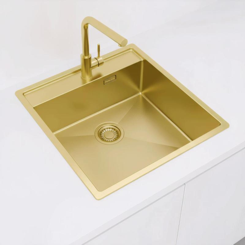 Pure.Sink Luxion Lavello dorato 51x50 cm Tapwing con foro per rubinetto PLX5150T-60