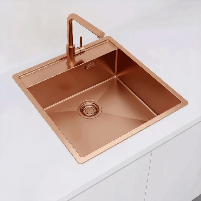 Pure.Sink Luxion Lavello in rame 51x50 cm Tapwing con foro per rubinetto PLX5150T-62